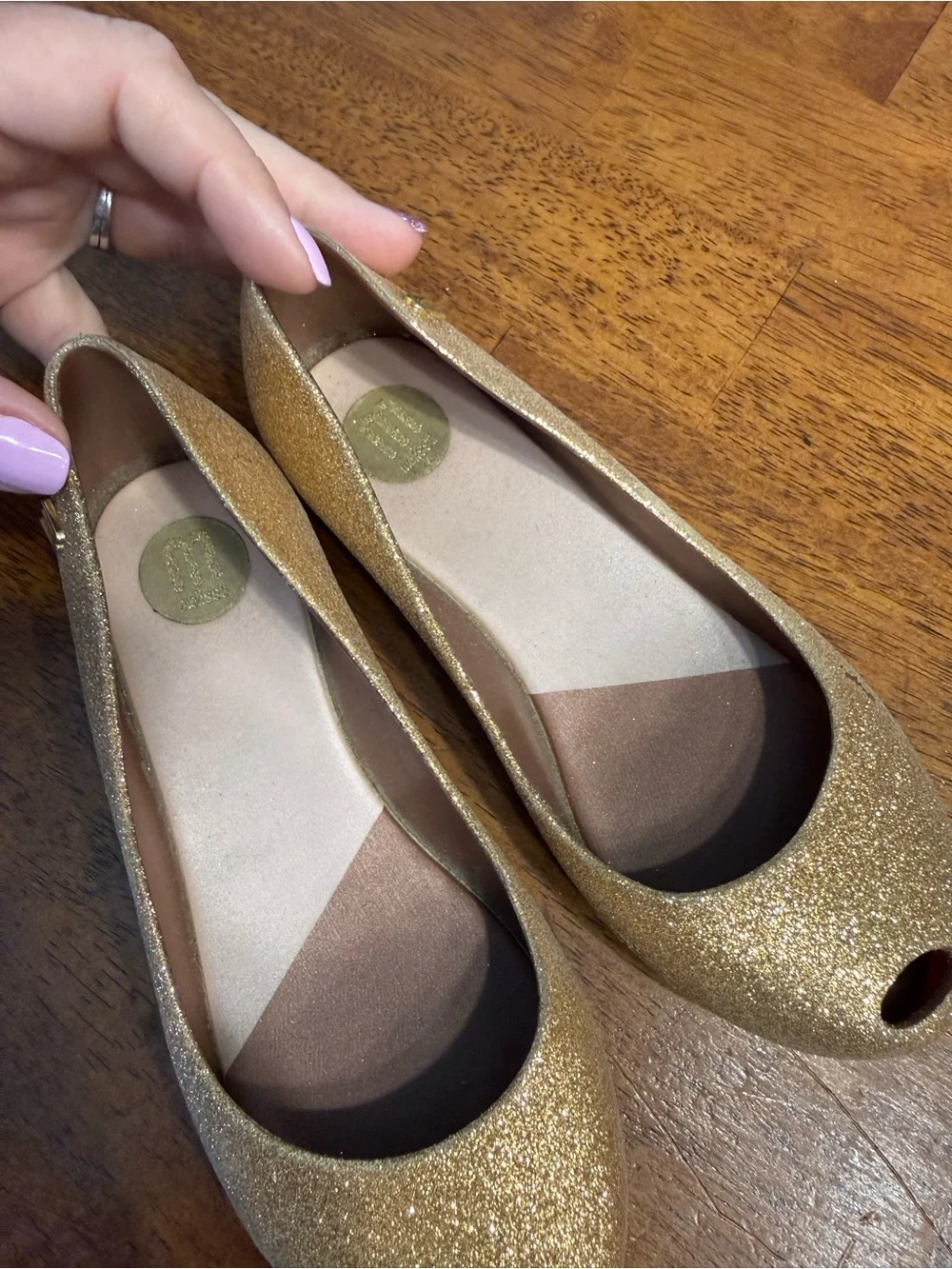 Mini Melissa Ultragirl Basic Girls Gold Glitter Jelly Ballet Flats Size 13